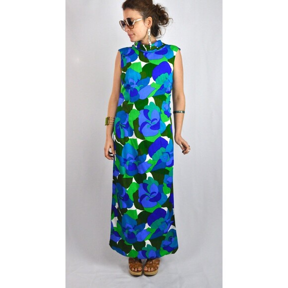 60s HAWAIIAN Floor Length Maxi Dress - Open Back Dress - Psychedelic - S - M - Picture 4 of 5